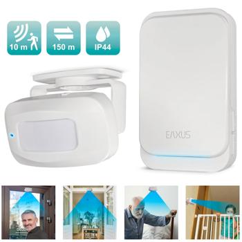 Preview: Sonnette de porte sans fil et détecteur de passage PIR - Alarme sécurité extérieure IP44- 36 sonneries - Portée 150m - Blanc