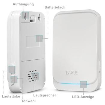 Preview: Sonnette de porte sans fil et détecteur de passage PIR - Alarme sécurité extérieure IP44- 36 sonneries - Portée 150m - Blanc