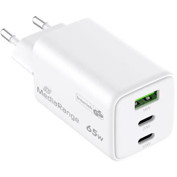 Preview: USB Ladegerät Quick Charge, 65 Watt, 2 USB-C Ports - 1 USB-A Port, weiss, Netzteil / Stecker für Notebook, MacBook, iPad, iPhone, Samsung