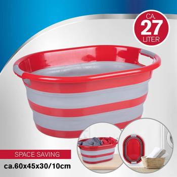 Preview: Panier à Linge Pliable - Rouge-Gris - 27 Litres - Plastique PP/TPR - Poignées Ergonomiques - Rangement Compact - Idéal Maison/Camping