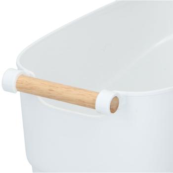 Preview: Contenitore in plastica con manico in bambù, bianco, 33 x 18 x 15 cm