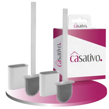 Preview: 2 Brosses WC Silicone Hygiéniques - Nettoyage Doux & Efficace avec Supports Mural/Posable - Séchage Rapide - Blanc/Gris - Longévité Accrue