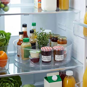 Plateau Tournant Réfrigérateur - Rangement Transparent & Rotatif pour Sauces, Confitures, Épices - Ø 29 x H 3.5 cm - PET - Cuisine, Salle de Bain, Garde-Manger