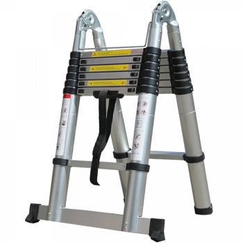 Preview: Pratica scala telescopica, estensibile fino a 4,4 m, portata 150 kg, salvaspazio, alluminio di alta qualità, DIN EN131