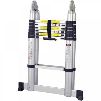 Preview: Pratica scala telescopica, estensibile fino a 4,4 m, portata 150 kg, salvaspazio, alluminio di alta qualità, DIN EN131