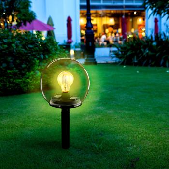 Preview: Lampe sphérique solaire 2en1 en verre - Piquet de terre amovible, Ø18 cm, IP44 - Lampe de table/jardin économique, écologique, rechargeable