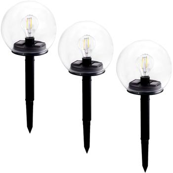 Preview: 3er-Set 2in1 Solar-Kugel-Lampe aus Glas - Tisch- & Bodenbeleuchtung mit Erdspiess - Ø18 cm, IP44, LEDs, Garten, Balkon, Terrasse