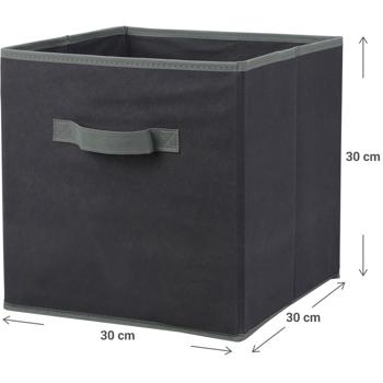 Preview: Boîte de Rangement Pliable avec Anse - 30x30x30 cm - Noir - Optimale pour Jouets, Linge, Livres - Gain de Place - Carton/Tissu