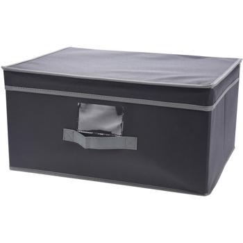 Preview: set of 4 storage boxes with lid & handle, foldable, 31 x 15.5 x 28 cm, black