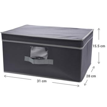 Preview: set of 4 storage boxes with lid & handle, foldable, 31 x 15.5 x 28 cm, black