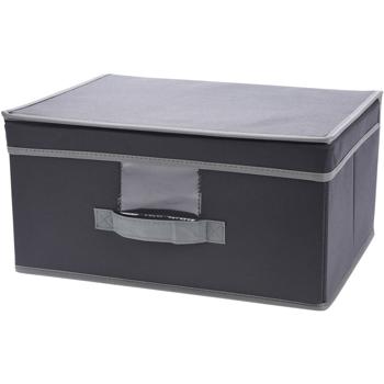 Preview: set of 4 storage boxes with lid & handle, foldable, 39 x 19 x 29 cm, black