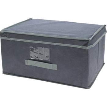 Preview: set of 2 storage boxes with lid & handle, foldable, 44 x 22 x 33 cm, gray