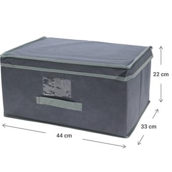 Preview: set of 2 storage boxes with lid & handle, foldable, 44 x 22 x 33 cm, gray