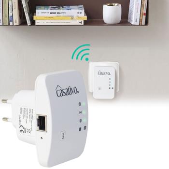 Mini WLAN repeater with WPS function, white, 300 Mbit/s, LAN connection & 2.4 GHz, boosts the WLAN signal & extends the range