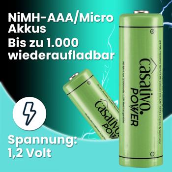 Preview: AAA Akkus (4er Pack) 1100 mAh mit Case – Wiederaufladbare Micro-Zellen mit geringer Selbstentladung – Umweltfreundlich & ohne Memoryeffekt