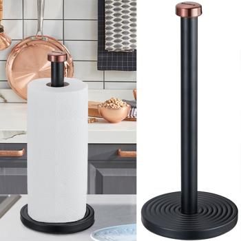 Preview: Lot de 2 Porte-Rouleaux de Cuisine Design - Aide Indispensable et Élégante pour Cuisine - Métal Noir/Or Rose - Ø15 x H35,5 cm