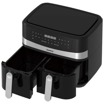 Preview: Dual Zone Hot Air Fryer with double basket, 9 liters, 2400W, black, Digital Touch Display, Smart End, Air Fryer for baking, grilling, roasting