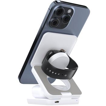 Preview: 2er-Set Faltbare 3in1 Magsafe Ladestation: Kabelloses Laden für Apple Watch, iPhone & AirPods, kompakt, schnell & praktisch, für Reisen & Zuhause