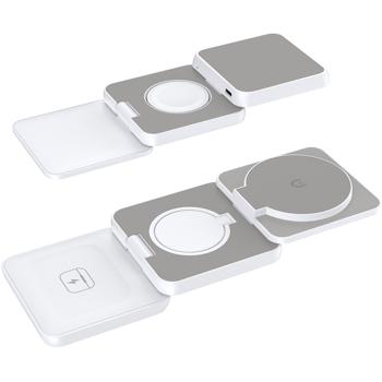 Preview: 2er-Set Faltbare 3in1 Magsafe Ladestation: Kabelloses Laden für Apple Watch, iPhone & AirPods, kompakt, schnell & praktisch, für Reisen & Zuhause