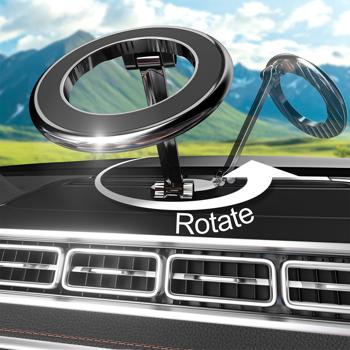 Preview: Robust car smartphone holder MagSafe compatible, glossy chrome-black, 360° rotatable, easy installation, magnetic holder for iPhone 16,15,14,13,12