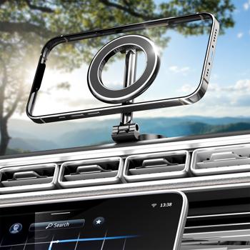 Preview: Robust car smartphone holder MagSafe compatible, glossy chrome-black, 360° rotatable, easy installation, magnetic holder for iPhone 16,15,14,13,12