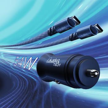 Preview: Potente alimentatore USB per auto (54 watt) con cavo di ricarica, USB-C PD e USB-A QC, doppia spina di ricarica rapida da 12 V per auto, ricarica rapida in viaggio