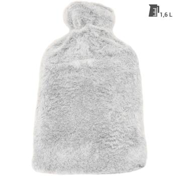 Preview: Hot water bottle with fluffy plush cover, 1.6 liters, light grey