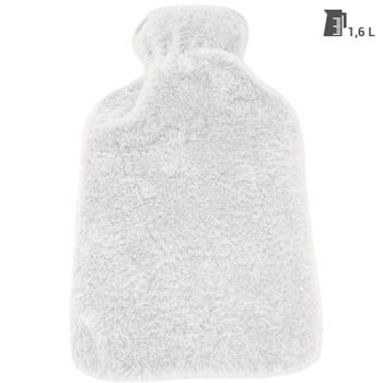 Preview: Hot water bottle with fluffy plush cover, 1.6 liters, white