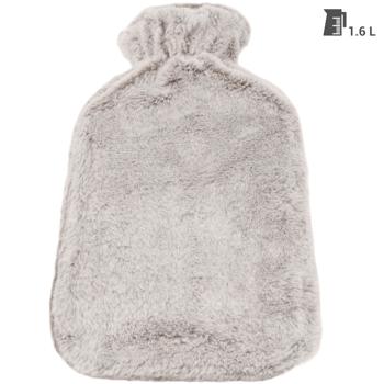 Preview: Hot water bottle with fluffy plush cover, 1.6 liters, beige