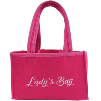 Preview: Set 2 Sacs Bouteilles Feutre - Broderie Lady‘s Bag - Transporte 6 Bouteilles/Canettes - Poignées Renforcées - Rose - 23x15x15cm - Idée Cadeau Originale