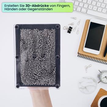 Preview: Kreatives 3D Nagelbild für Handabdrücke, 18x13cm – 3D Pin-Art-Spielzeug mit 2160 Metallstiften, schwarz/silber, immer wieder verwendbar