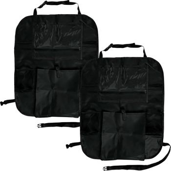 Preview: 2er-Set Autositz-Organizer - Tablet-Halterung für Rücksitz-Passagiere - 5 Fächer, schwarz, Polyester, verstellbare Riemen, 55x19 cm