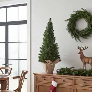 Arbre de Noël Artificiel - Vert 80cm avec Pot en Lin pour Stabilité - Réutilisable Annuellement - Idéal Décoration Intérieure Festive