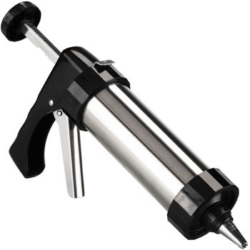 Preview: Pressa per biscotti e siringa per decorare di alta qualità in design argento/nero, acciaio inox, 13 dischi e 8 beccucci: per un‘arte di pasticceria con stile