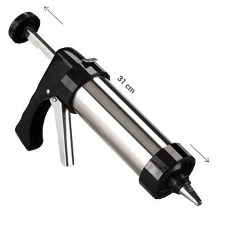 Preview: Pressa per biscotti e siringa per decorare di alta qualità in design argento/nero, acciaio inox, 13 dischi e 8 beccucci: per un‘arte di pasticceria con stile