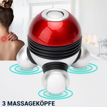 Preview: Stylish mini massager (vibration, battery): red/silver, 3 massage heads, compact - ideal for neck, back, legs - pure relaxation