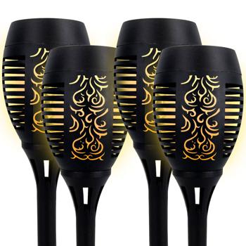Preview: set of 4 LED solar garden torches with flame effect (H 78cm): rechargeable, realistic & weatherproof - for a romantic ambience in the garden & balcony