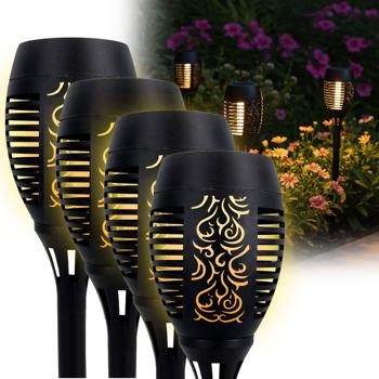 set of 4 LED solar garden torches with flame effect (H 78cm): rechargeable, realistic & weatherproof - for a romantic ambience in the garden & balcony