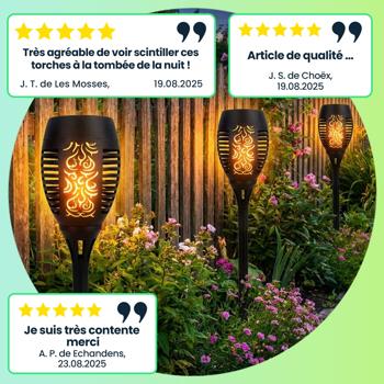 Preview: 8 lampes de jardin solaires: torches LED avec effet flamme (78 cm): avec batterie, réalistes, résistantes aux intempéries – ambiance romantique dans le jardin et sur le balcon
