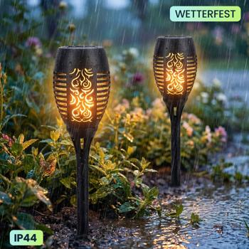 Preview: 8er-Set LED-Solar-Gartenfackeln mit Flammen-Effekt (H 78cm): Akku, realistisch & wetterfest - Fur romantisches Ambiente im Garten & Balkon