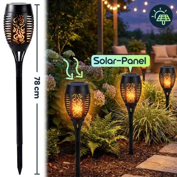 Preview: 8er-Set LED-Solar-Gartenfackeln mit Flammen-Effekt (H 78cm): Akku, realistisch & wetterfest - Fur romantisches Ambiente im Garten & Balkon