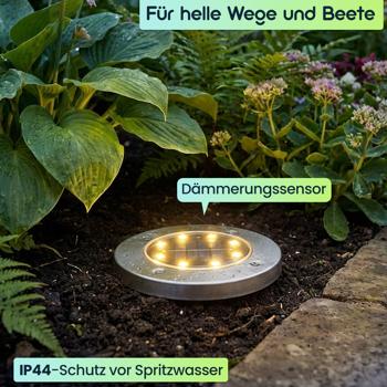 Preview: Edles 8er-Set Solar-Bodenstrahler 200lm IP44 mit Erdspiess: Helle Aussenleuchte für Garten & Weg – Schaffen Sie Sicherheit & Lichtakzente