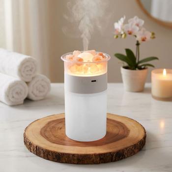 Luftbefeuchter mit Himalaya-Salzsteinen - Aroma-Diffusor 250ml - LED-Licht 7 Farben - USB-Betrieb - für entspannende Spa-Atmosphäre & ätherische Öle