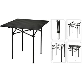 Preview: Table de camping pliable - Plateau à roulettes - Métal robuste - 70x70x69cm - Noire - Sac de transport inclus - Idéale camping, caravane, pique-nique