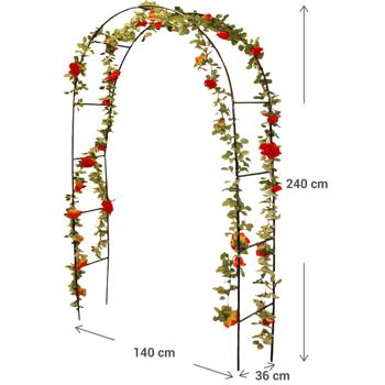 Preview: Majestätischer Rosenbogen aus Metall: 140x240cm, dunkelgrün - stabiles Rankgestell für üppige Rosenpracht und Kletterpflanzen
