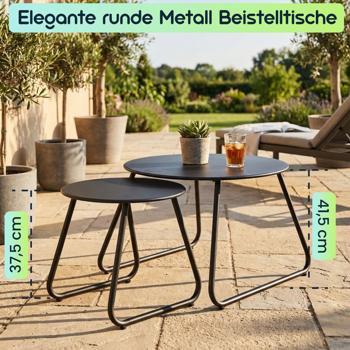 Preview: Elegante runde Metall Beistelltische im 2er-Set, schwarz, Ø 40 & 60 cm, Stilvolle Akzente für Ihr Wohnzimmer, Balkon oder Schlafzimmer