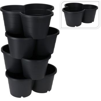 Preview: set of 2 space-saving planting towers with stackable plant pots, black, 8 tiers, suitable for potatoes, strawberries, herbs and flowers