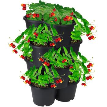 Preview: set of 2 space-saving planting towers with stackable plant pots, black, 8 tiers, suitable for potatoes, strawberries, herbs and flowers