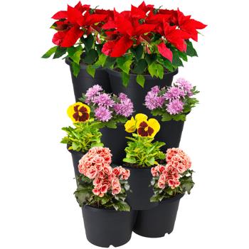 Preview: set of 2 space-saving planting towers with stackable plant pots, black, 8 tiers, suitable for potatoes, strawberries, herbs and flowers