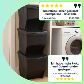 Preview: Praktischer 3-teiliger Abfalltrenner - Stapelbar & platzsparend, schwarz – Optimale Mülltrennung & Ordnung in Ihrem Haushalt